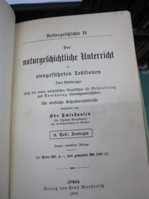 Pe 1221 b 2: Der naturgeschichtliche Unterricht in ausgeführten Lektionen : II. Teil: Zoologie (1909)