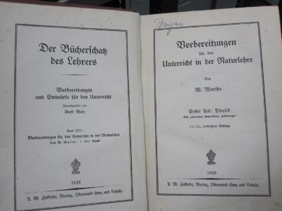 Pe 1209 ab 1: Vorbereitungen für den Unterricht in der Naturlehre (1928)