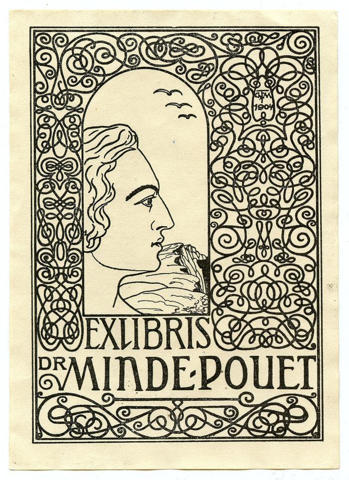 Exlibris-Nr.  465;- (Minde-Pouet, Georg), Etikett: Exlibris, Portrait, Name, Berufsangabe/Titel/Branche, Datum; 'Exlibris
Dr Minde-Pouet
GTM 1904'.  (Prototyp)