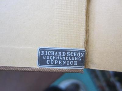 Sa 48: Lehrbuch der Phonetik (1904);G46 / 2633 (Buch- und Kunsthandlung Richard Schön (Köpenick)), Etikett: Buchhändler, Name, Ortsangabe; 'Richard Schön
Buchhandlung
Cöpenick'. 