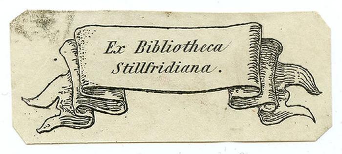 Exlibris-Nr.  457;- (Stillfried-Alcantara, Rudolf Maria Bernhard von), Etikett: Exlibris, Name; 'Ex Bibliotheca
Stillfridiana.'.  (Prototyp)