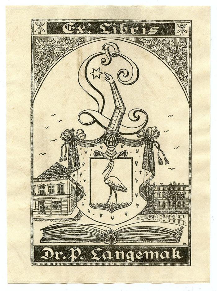 Exlibris-Nr.  462;- (Langemak, Paul), Etikett: Exlibris, Wappen, Name, Berufsangabe/Titel/Branche; 'Ex: Libris
Dr. P. Langemak'.  (Prototyp)