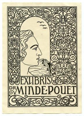 Exlibris-Nr.  465;- (Minde-Pouet, Georg), Etikett: Exlibris, Portrait, Name, Berufsangabe/Titel/Branche, Datum; 'Exlibris
Dr Minde-Pouet
GTM 1904'.  (Prototyp)