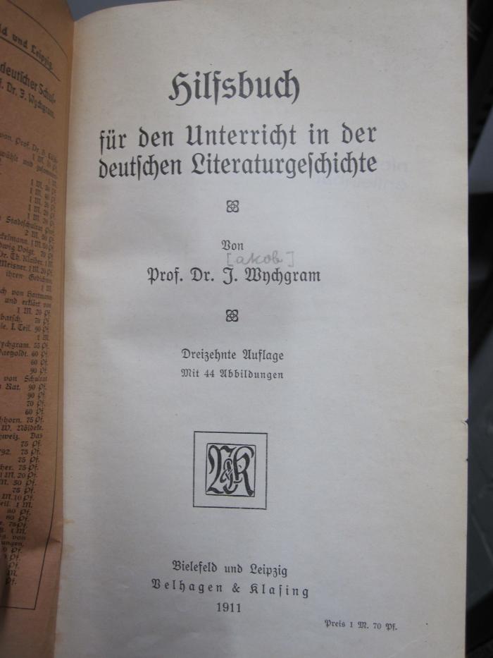 Pe 1284 ac: Hilfsbuch für den Unterricht in der deutschen Literaturgeschichte (1911)