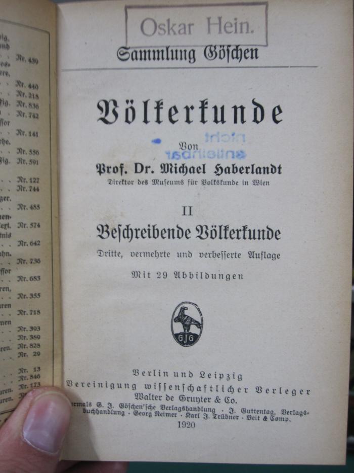 II 1610 c 2: Beschreibende Völkerkunde (1920)