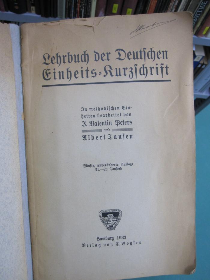 Oa 151 e: Lehrbuch der Deutschen Einheits-Kurzschrift (1933)