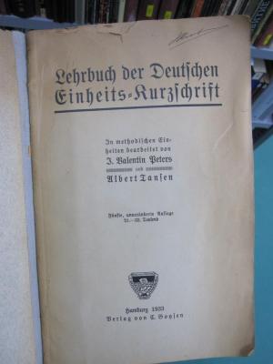 Oa 151 e: Lehrbuch der Deutschen Einheits-Kurzschrift (1933)