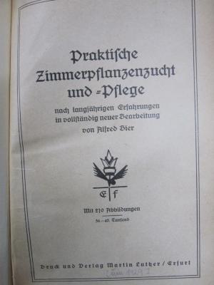 Nh 173: Praktische Zimmerpflanzenzucht und -Pflege (um 1929)