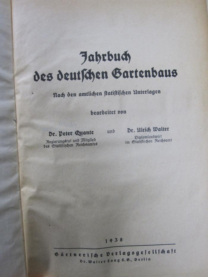 Nh 172 1: Jahrbuch des deutschen Gartenbaus : nach den amtlichen statistischen Unterlagen (1938)