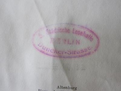 Ne 116: Parzellierung und innere Kolonisation in den 6 östlichen Provinzen Preußens 1875 - 1906 (1907);G46 / 437 (5. Städtische Lesehalle Berlin Duncker-Strasse), Stempel: Name, Ortsangabe; '5. Städtische Lesehalle
Berlin
Duncker-Strasse'. 