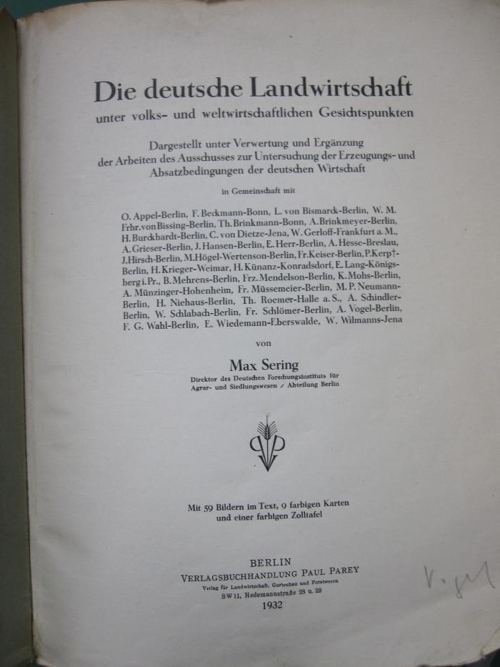 Nb 89 2.Ex.: Die deutsche Landwirtschaft unter volks- und weltwirtschaftlichen Gesichtspunkten (1932)