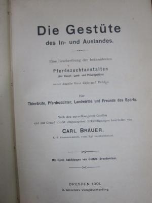 Nd 297: Die gestüte des In- und Auslandes : eine Beschreibung der bekanntesten Pferdezuchtanstalten (der Haupt-, Land- und Privatgestüte) nebst Angaben ihrer Ziele und Erfolge ; für Thierärzte, Pferdezüchter, Landwirthe und Freunde des Sports (1901)