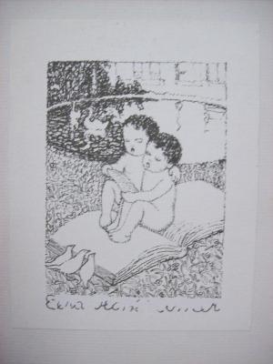 Dc 522 b: Reise um die Kunst (1910);54 / 6573 (M[...]er[?], Elina[?] Alize[?]), Etikett: Exlibris, Name, Abbildung; 'Elina Alize M[...]er'. 