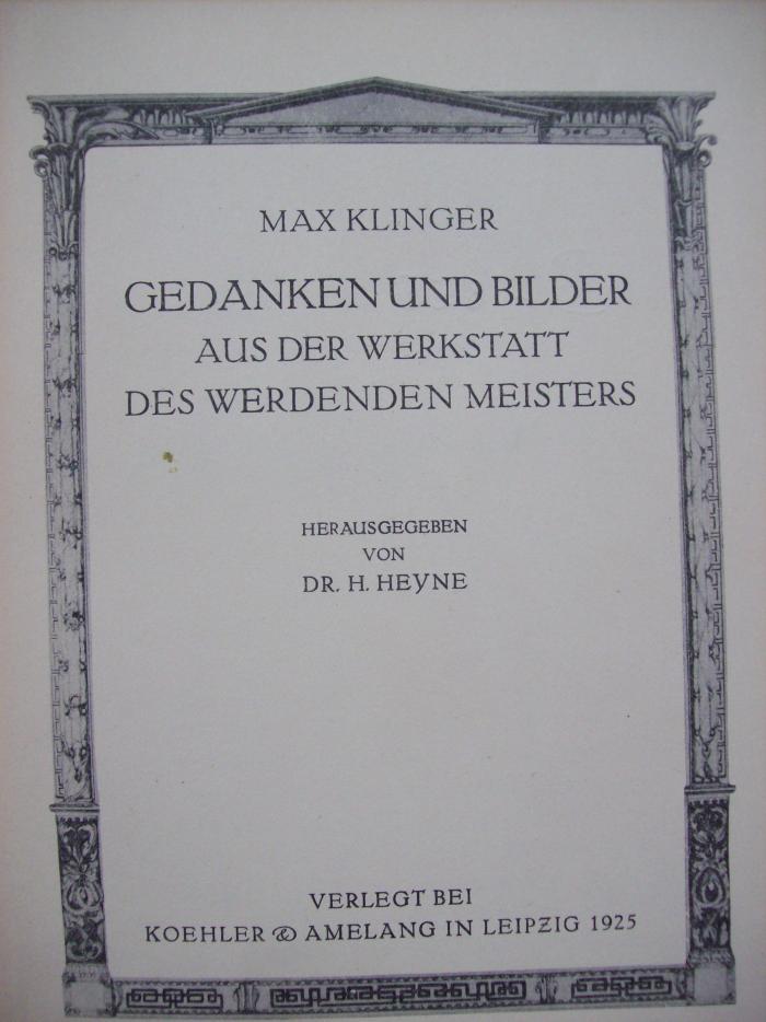 Db 855: Gedanken und Bilder aus der Werkstatt des werdenden Meisters (1925)