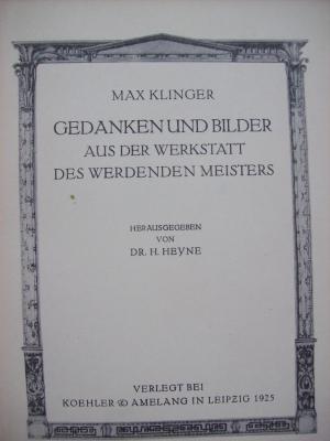 Db 855: Gedanken und Bilder aus der Werkstatt des werdenden Meisters (1925)