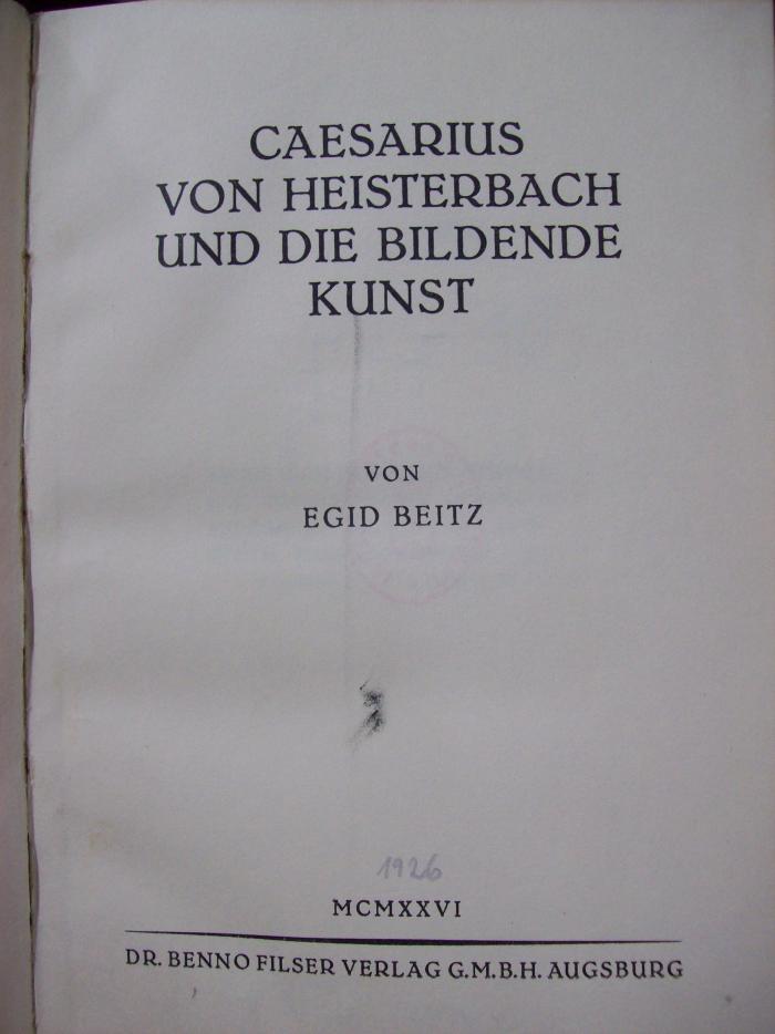 Db 797: Caesarus von Heisterbach und die Bildende Kunst (1926)