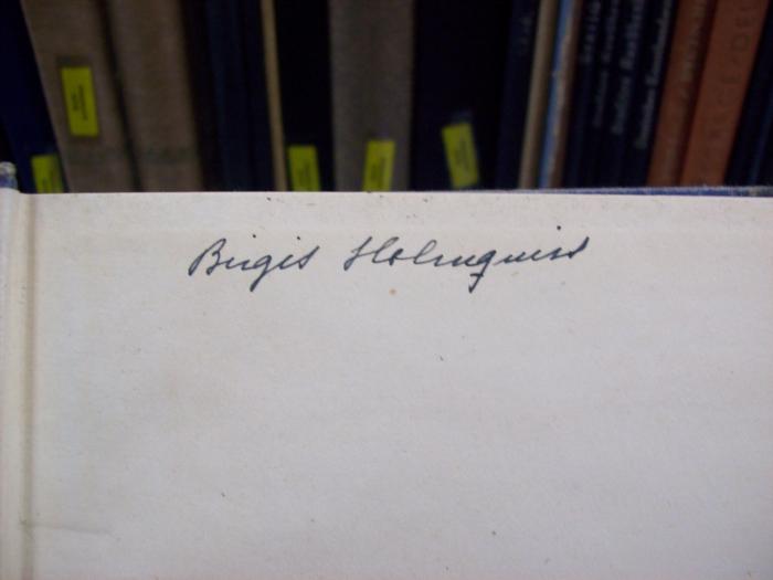 Dl 194 1920: Old english furniture (1920);G45 / 2790 (Holmquist, Birgit), Von Hand: Autogramm, Name; 'Birgit Holmquist'. 