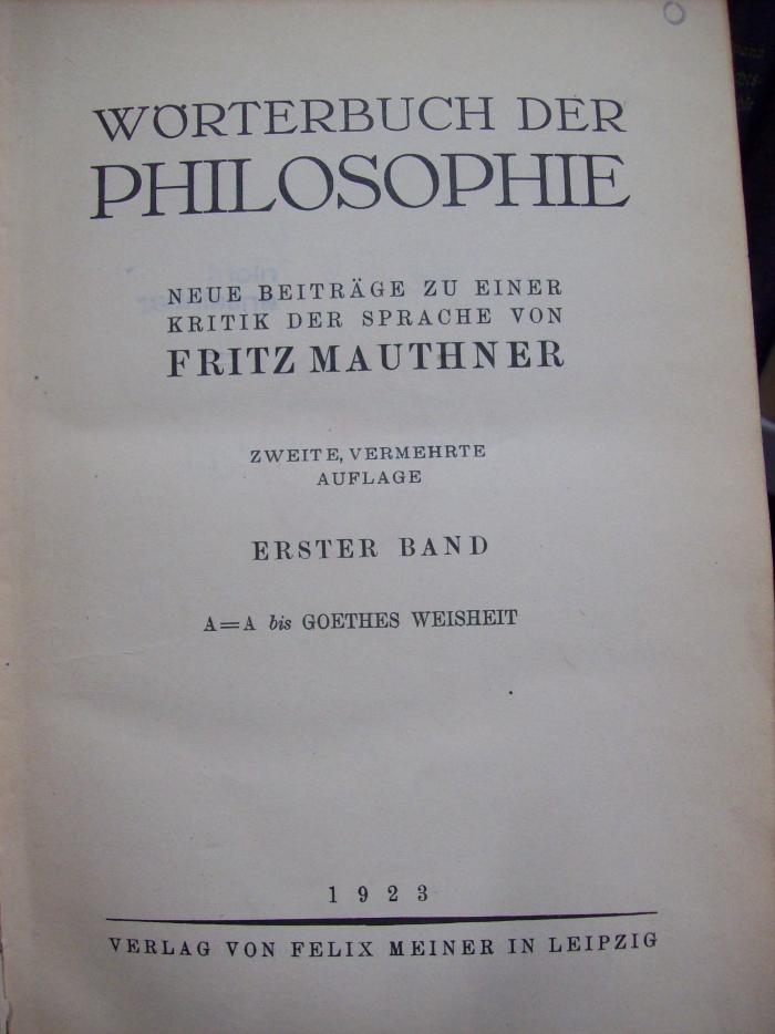 He 96 b 1: Wörterbuch der Philosophie : neue Beiträge zu einer Kritik der Sprache (1923)