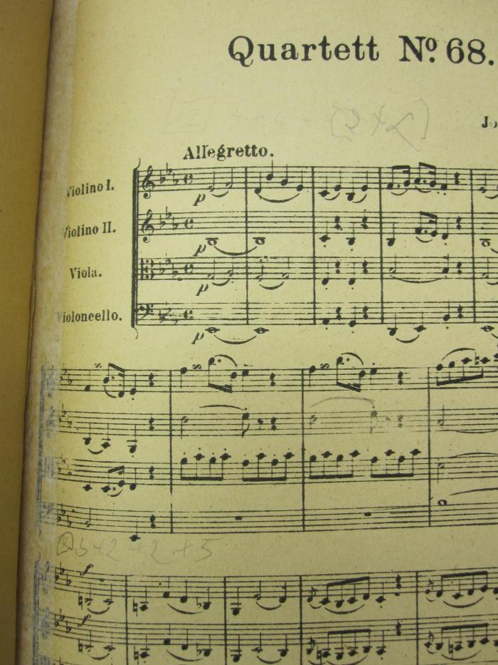 Vi 211: Quartett No. 68 Es-dur für 2 Violinen, Viola und Violoncell ; Op. 64, No. 6 (o.J.);J / 971 (unbekannt), Von Hand: Annotation, Annotation. 