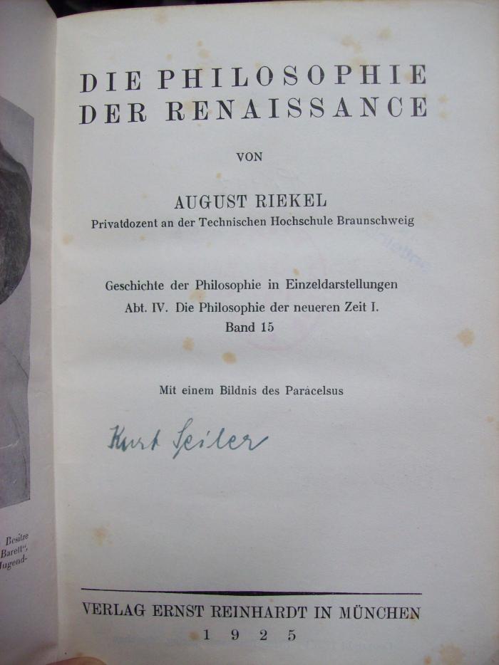 Hi 223 2.Ex.: Die Philosophie der Renaissance (1925)