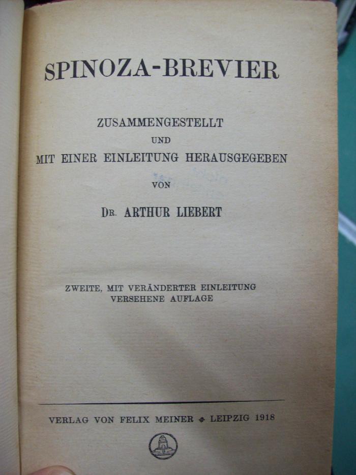 Hl 175 b: Spinoza-Brevier (1918)