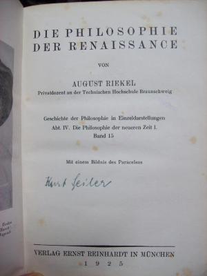 Hi 223 2.Ex.: Die Philosophie der Renaissance (1925)