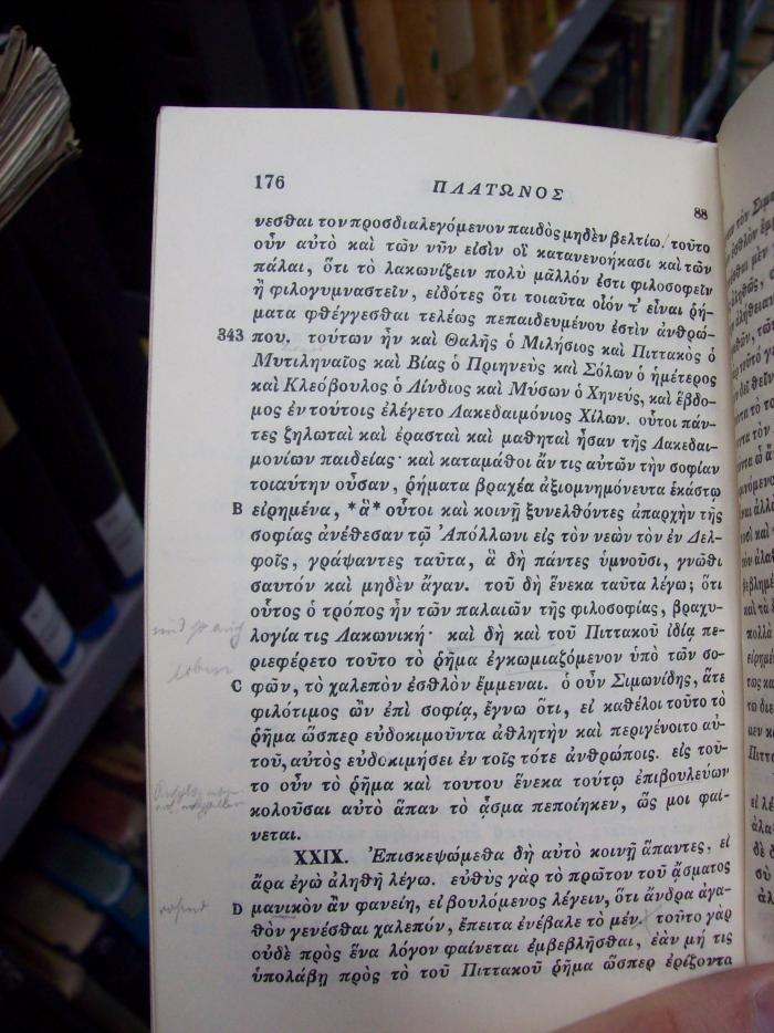 Hk 402: [Euthydemus protagoras] Platonis euthydemus protagoras (1926);G46 / 3772 (Salecker, Lotte), Von Hand: Annotation. 
