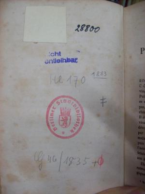 Hl 170 1883: Pensées de Pascal : publiées dans leur texte authentique avec un commentaire suivi (1883);G46 / 1835 (Seminar für Orientalische Sprachen zu Berlin), Von Hand: Signatur; '28800'. 