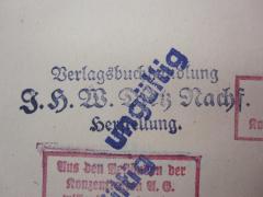 - (Verlag J. H. W. Dietz Nachf. (Berlin)), Stempel: Name, -; 'Verlagsbuchhandlung
J.H.W. Dietz Nachf.
Herstellung
'. 