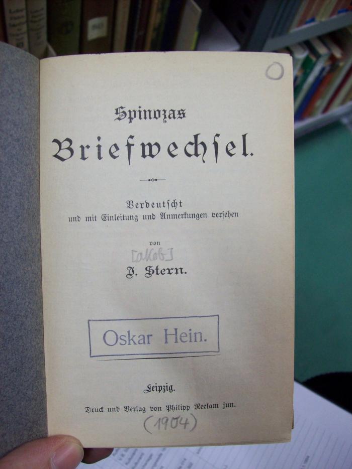 Hl 161 2.Ex.: Spinozas Briefwechsel ([1904])