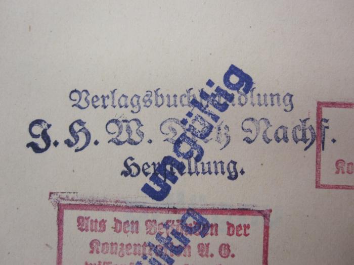 VII;MB 3560;7117 b;: Sozialismus (1921);- (Verlag J. H. W. Dietz Nachf. (Berlin)), Stempel: Name, -; 'Verlagsbuchhandlung
J.H.W. Dietz Nachf.
Herstellung
'. 