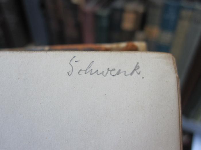 X 4170 e: Lehrbuch der Zoologie (1900);G45 / 669 (Schwenk, Curt), Von Hand: Autogramm, Name; 'Schwenk.'. 