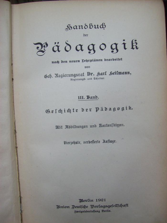 XV 2265 ad 3: Handbuch der Padagogik (1921)