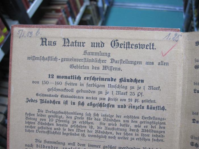 II 4773 2.Ex.: Deutsches Wirtschaftsleben : auf geographischer Grundlage geschildert (1902);G46 / 1178 (Werner, Max), Von Hand: Datum; '5.I.03 b.'. ;G46 / 1178 (Werner, Max), Von Hand: Preis; '1.25'. 
