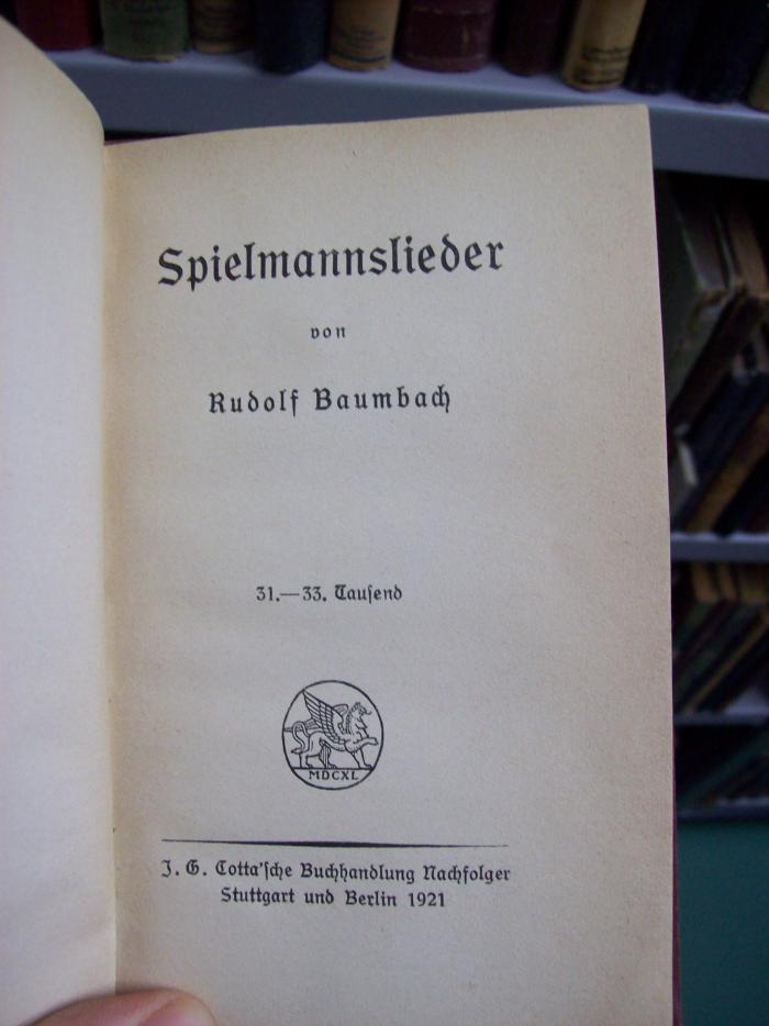 III 22105 2.Ex.: Spielmannslieder (1921)