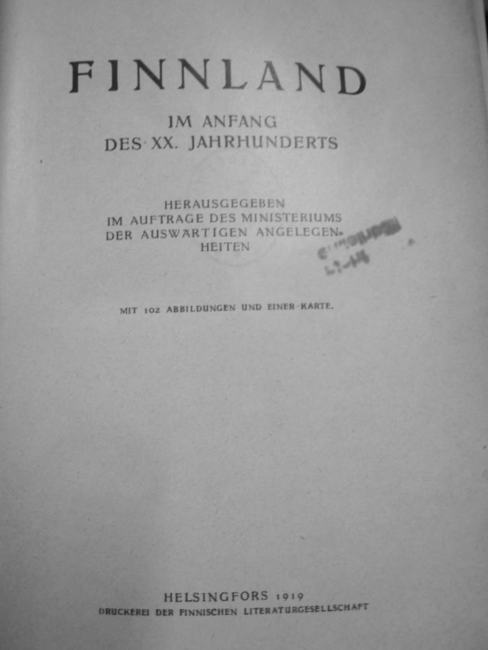 II 12589 2.Ex.: Finnland im Anfang des XX. Jahrhunderts (1919)