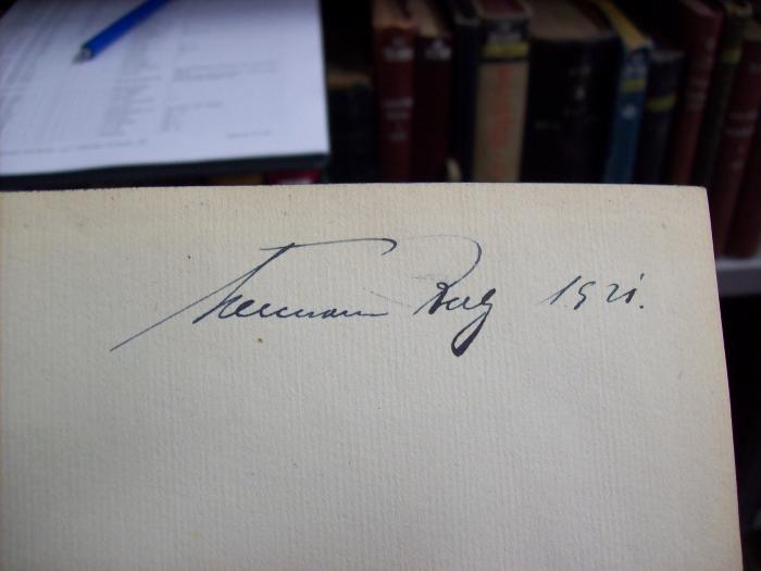 III 31028 2.Ex.: George (1920);G45 / 225 (Rug[?], Hermann[?]), Von Hand: Autogramm, Name, Datum; 'Hermann Rug 1921'. 