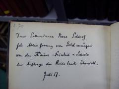 G45 / 855 (Schloß, Hans), Von Hand: Name, Ortsangabe, Datum, Widmung; 'Dem Sekundaner Hans Schloß für Ablieferung von Goldmünzen von der Kaiser-Friedrich-Schule im Auftrage der Reichsbank überreicht.
Juli 17.'. 