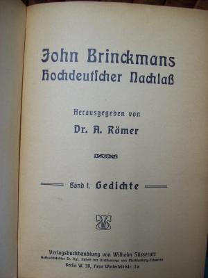 III 24407: John Brinckmans hochdeutscher Nachlaß : Gedichte (o.J.)