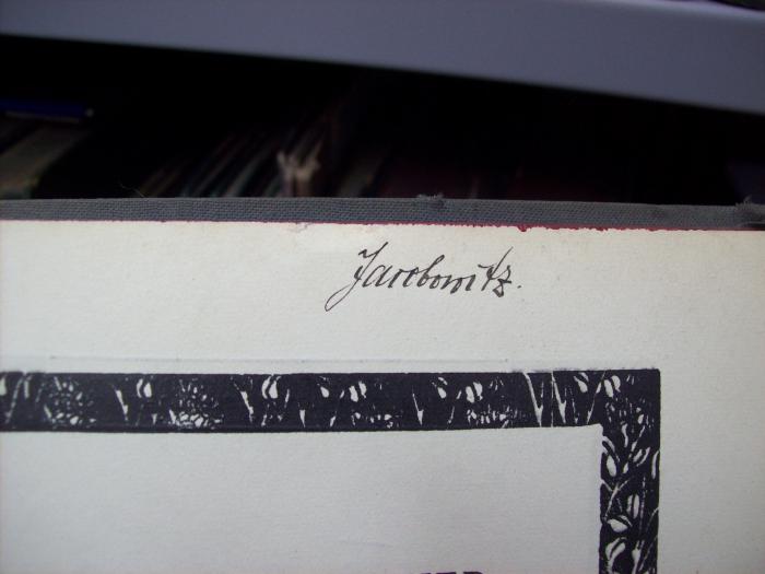 III 46723 2.Ex.: Totengespräche (1906);G45 / 1857 (Jacobowitz, Samuel), Von Hand: Autogramm, Name; 'Jacobowitz.'. 