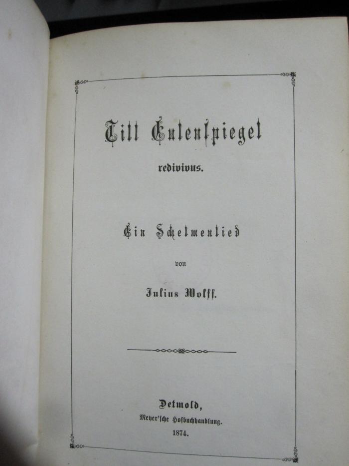 III 65832 2.Ex.: Till Eulenspiegel redivius : ein Schelmenlied (1874)