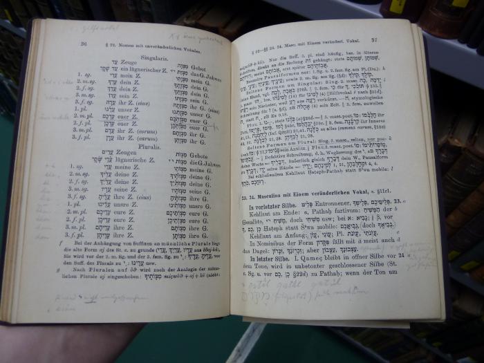 XVI 1411 aa, 2. Ex.: Hebräische Grammatik : mit Übungsbuch (1911);G46 / 782 (unbekannt), Von Hand: Zeichen, Annotation, Notiz; 'Hilfsvokal [...]'. 