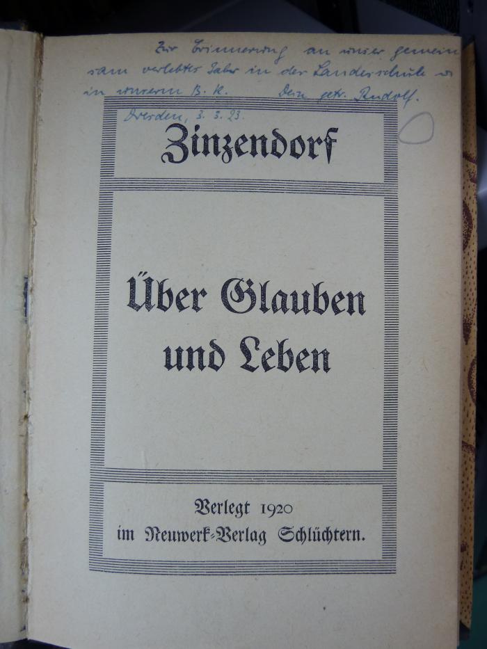 XVI 815 2: Über Glauben und Leben (1920)