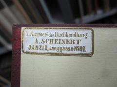 G45 / 159 (Scheinert, A. (Buchhandlung)), Etikett: Buchhändler, Name, Ortsangabe; 'L. Saunier'sche Buchhandlung<br />
A. Scheinert<br />
Danzig, Langgasse No 20.'. 