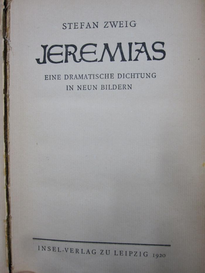 III 66490 2.Ex.: Jeremias : eine dramatische Dichtung in neun Bildern (1920)
