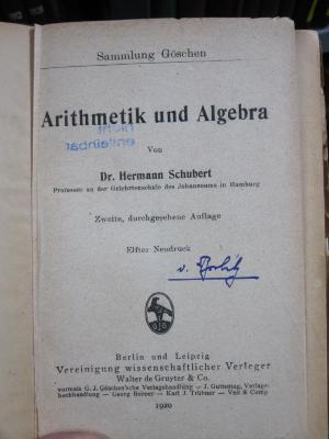 IX 196 b 1920: Arithmetik und Algebra (1920)