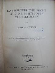 V 896 e: Das Bürgerliche Recht und die besitzlosen Volksklassen (1927)