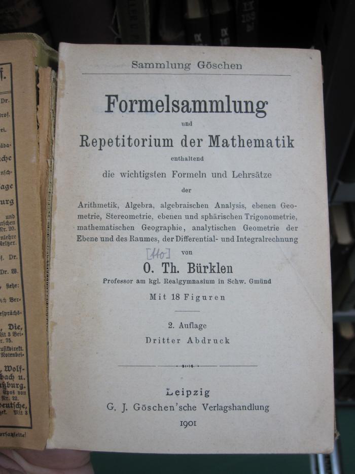 IX 140 b 1901: Formelsammlung und Repetitorium der Mathematik (1901)