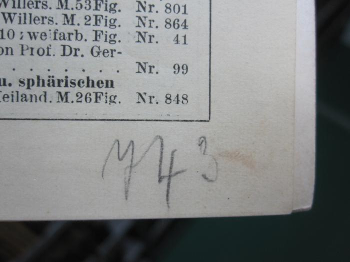 IX 365 d: Repetitorium und Aufgabensammlung zur Differentialrechnung (1928);G45 / 2731 (Fricke, Wilhelm), Von Hand: Exemplarnummer; '743'. 