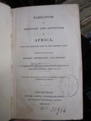 Bm 296: Narrative of discovery and adventure in Africa : From the earliest ages to the present time (1830)